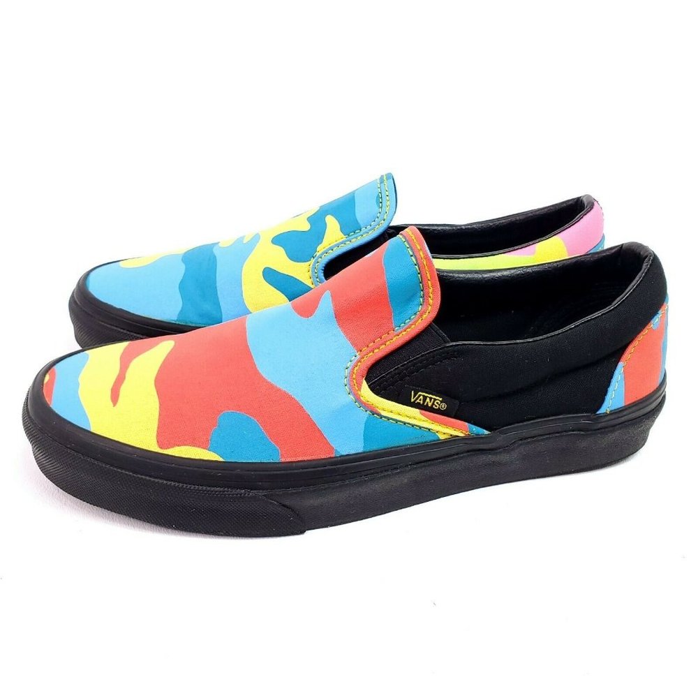 Vans Womens 8 Shoes Classic Slip On Neon Camo Blue - Picture 1 of 11